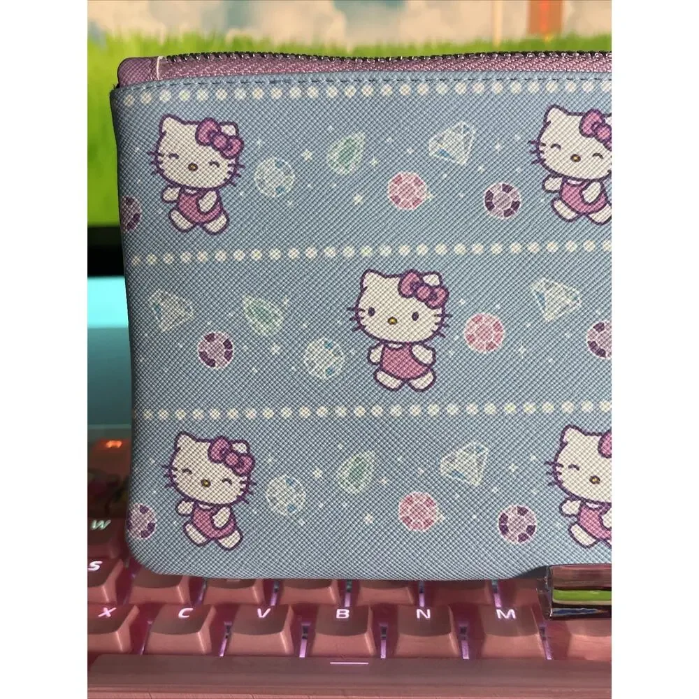 Hello Kitty Pencil Pouch Case HK Bejeweled Blue Zipper Special 2024 Sanrio
